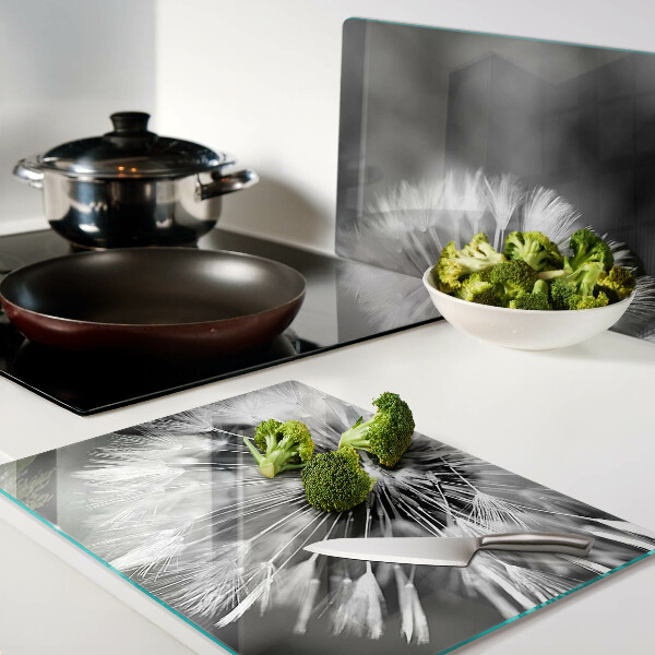 Szklana deska kuchenna z motywem dmuchawców w czerni i bieli