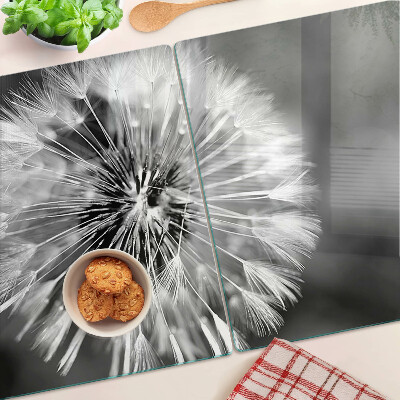 Szklana deska kuchenna z motywem dmuchawców w czerni i bieli