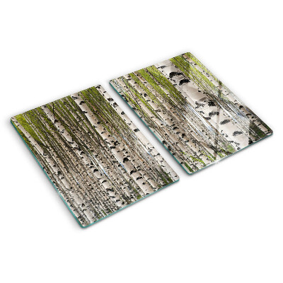 Szklana deska do krojenia z nadrukiem przedstawiającym białe brzozy w lesie