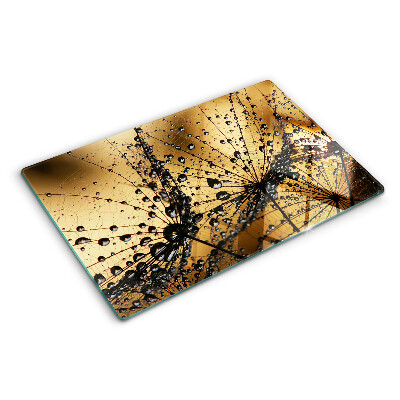 Deska kuchenna szklana z nadrukiem przedstawiającym krople wody na liściach