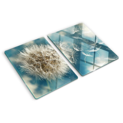 Szklana deska kuchenna z nadrukiem dmuchawców na tle błękitnego nieba