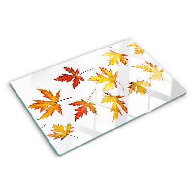 Deska kuchenna szklana z motywem liści klonu w jesiennych kolorach