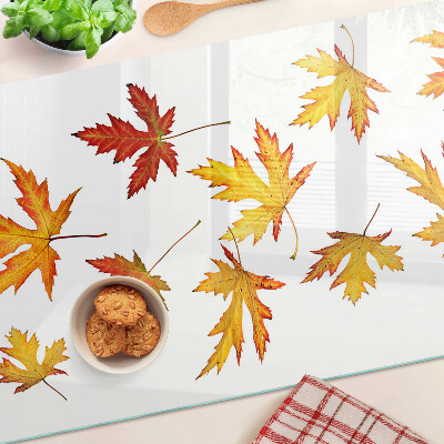 Deska kuchenna szklana z motywem liści klonu w jesiennych kolorach