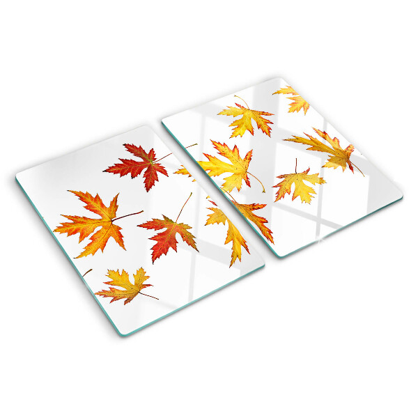 Deska kuchenna szklana z motywem liści klonu w jesiennych kolorach