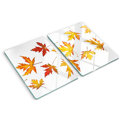 Deska kuchenna szklana z motywem liści klonu w jesiennych kolorach