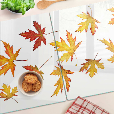 Deska kuchenna szklana z motywem liści klonu w jesiennych kolorach