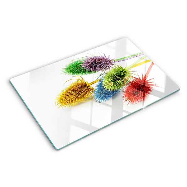 Deska kuchenna szklana z kolorowym, trójwymiarowym motywem kwiatowym