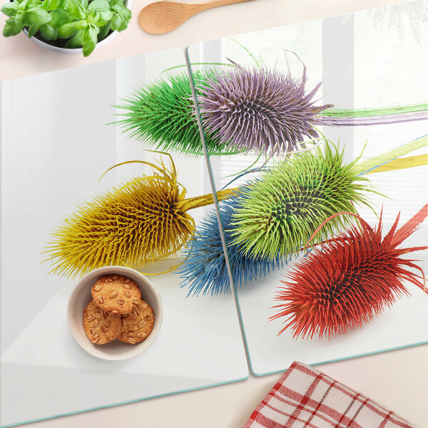 Deska kuchenna szklana z kolorowym, trójwymiarowym motywem kwiatowym