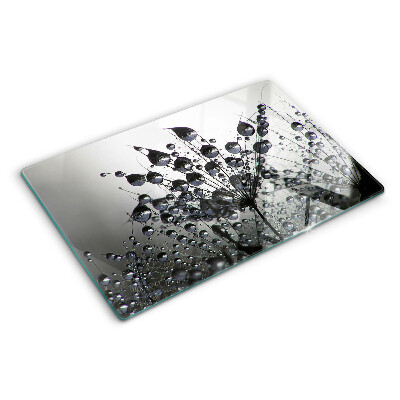 Szklana deska kuchenna z motywem kropli wody na liściach