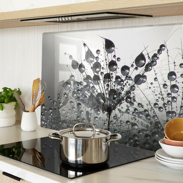 Szklana deska kuchenna z motywem kropli wody na liściach