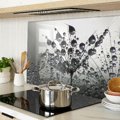 Szklana deska kuchenna z motywem kropli wody na liściach