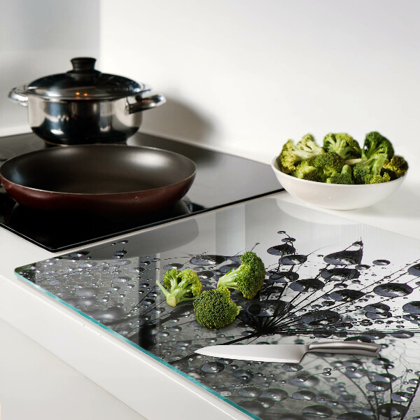 Szklana deska kuchenna z motywem kropli wody na liściach
