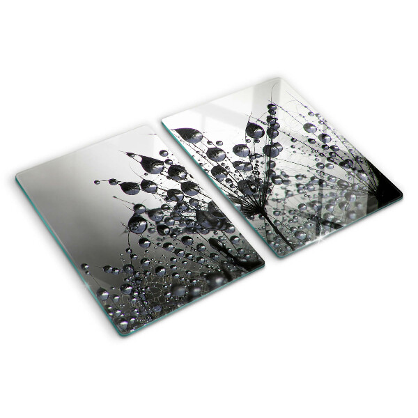 Szklana deska kuchenna z motywem kropli wody na liściach