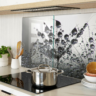 Szklana deska kuchenna z motywem kropli wody na liściach