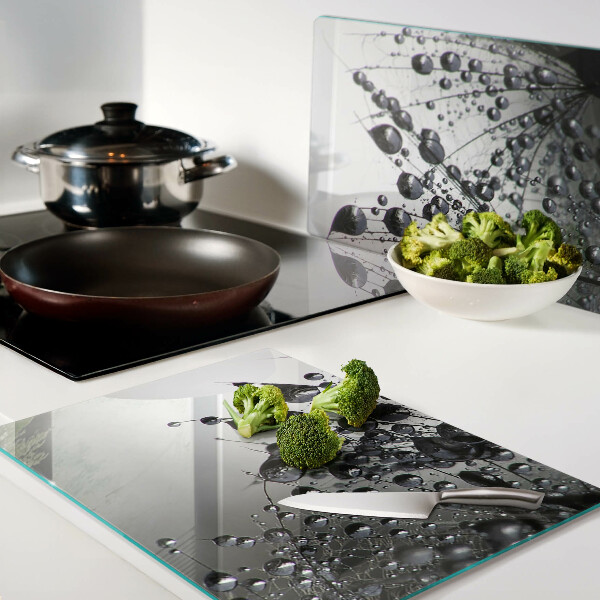 Szklana deska kuchenna z motywem kropli wody na liściach