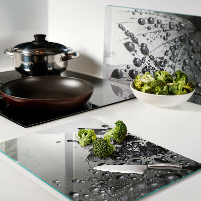 Szklana deska kuchenna z motywem kropli wody na liściach