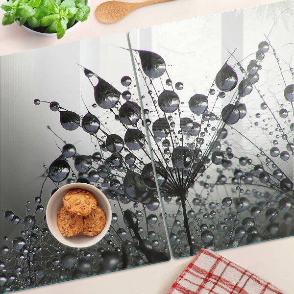 Szklana deska kuchenna z motywem kropli wody na liściach