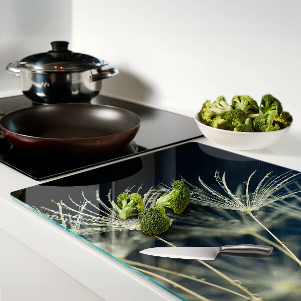 Deska kuchenna szklana z motywem dmuchawców i kroplami wody