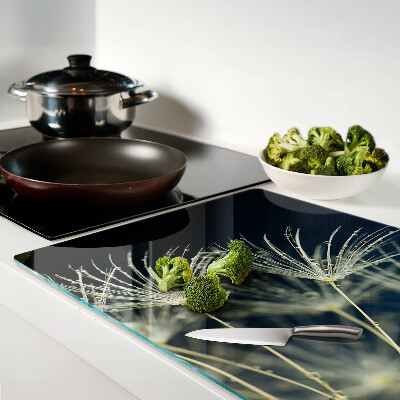 Deska kuchenna szklana z motywem dmuchawców i kroplami wody