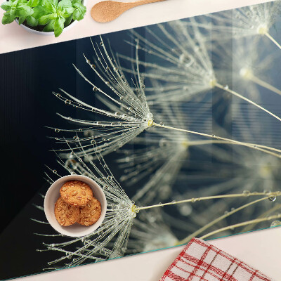 Deska kuchenna szklana z motywem dmuchawców i kroplami wody