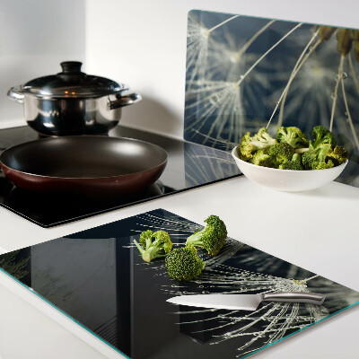 Deska kuchenna szklana z motywem dmuchawców i kroplami wody