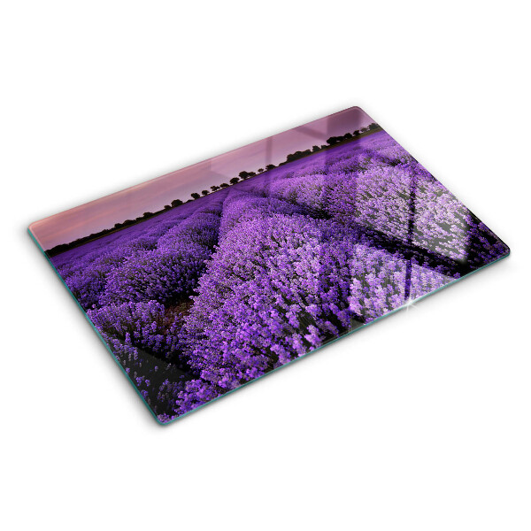Szklana deska do krojenia z nadrukiem pola lawendy w pełnym rozkwicie