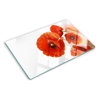 Szklana deska kuchenna z motywem makowych kwiatów w czerwonej kolorystyce