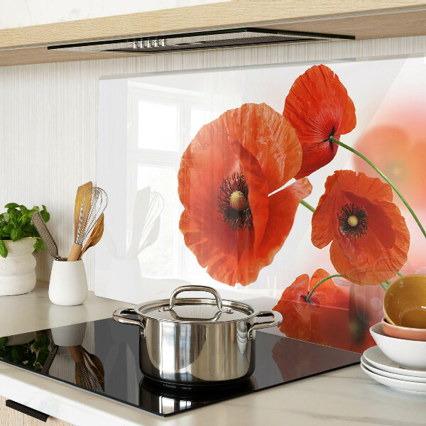 Szklana deska kuchenna z motywem makowych kwiatów w czerwonej kolorystyce