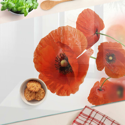 Szklana deska kuchenna z motywem makowych kwiatów w czerwonej kolorystyce