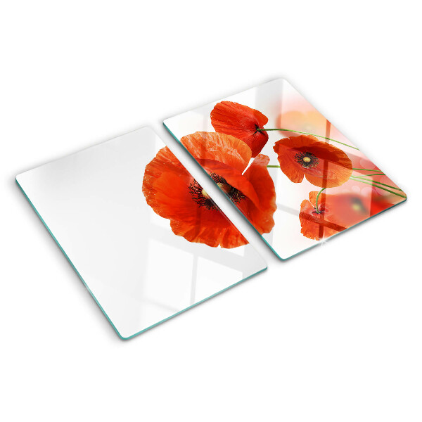 Szklana deska kuchenna z motywem makowych kwiatów w czerwonej kolorystyce