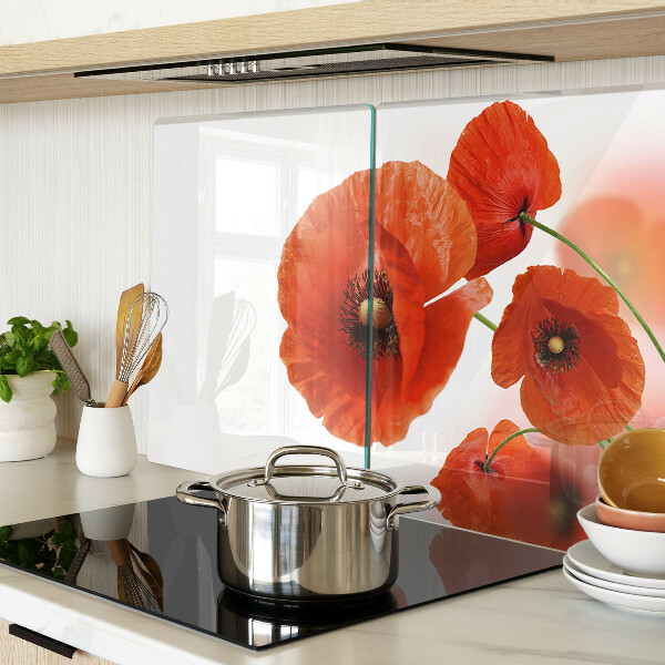 Szklana deska kuchenna z motywem makowych kwiatów w czerwonej kolorystyce