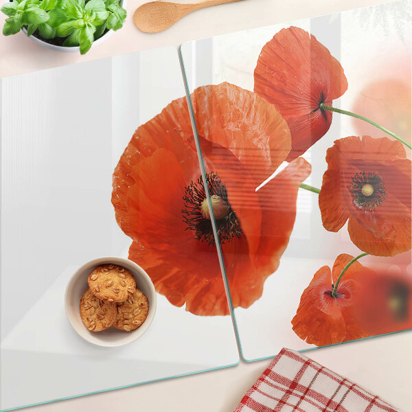 Szklana deska kuchenna z motywem makowych kwiatów w czerwonej kolorystyce