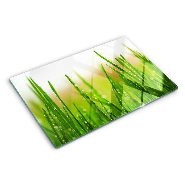 Deska kuchenna szklana z motywem trawy z kroplami wody