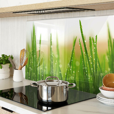 Deska kuchenna szklana z motywem trawy z kroplami wody