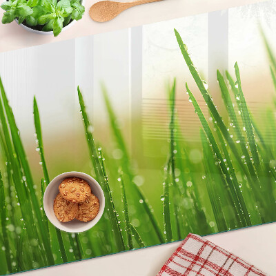 Deska kuchenna szklana z motywem trawy z kroplami wody