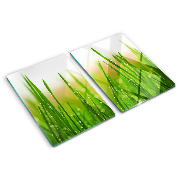 Deska kuchenna szklana z motywem trawy z kroplami wody