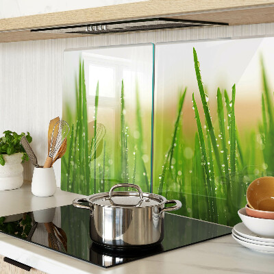 Deska kuchenna szklana z motywem trawy z kroplami wody