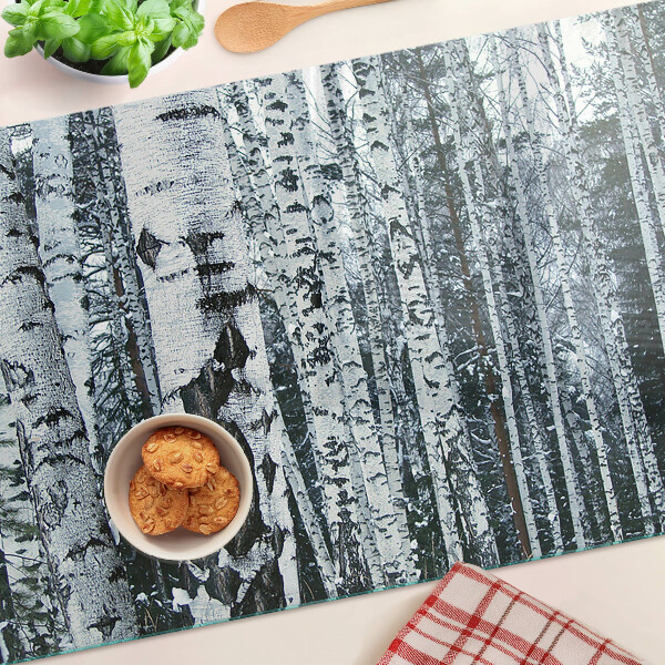 Deska kuchenna szklana Las brzozowy w zimowej scenerii