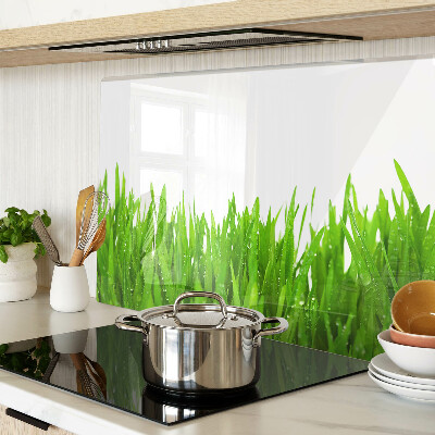 Deska kuchenna szklana z motywem zielonej trawy z kroplami wody