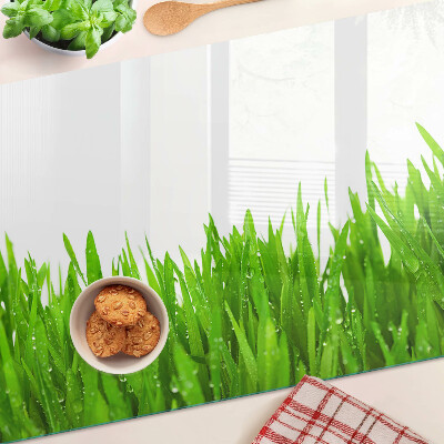 Deska kuchenna szklana z motywem zielonej trawy z kroplami wody