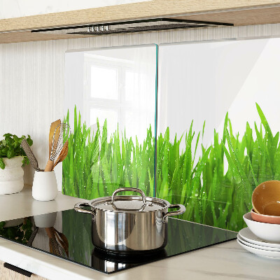 Deska kuchenna szklana z motywem zielonej trawy z kroplami wody