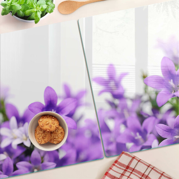 Szklana deska do krojenia z motywem fioletowych kwiatów