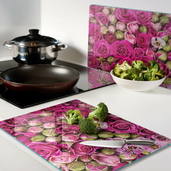 Szklana deska do krojenia z motywem różowych kwiatów ułożonych w bukiet