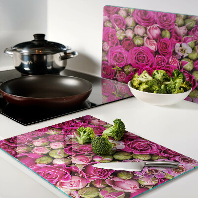 Szklana deska do krojenia z motywem różowych kwiatów ułożonych w bukiet