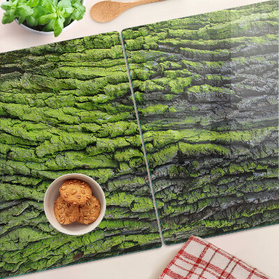 Szklana deska kuchenna z motywem zielonej kory drzewa