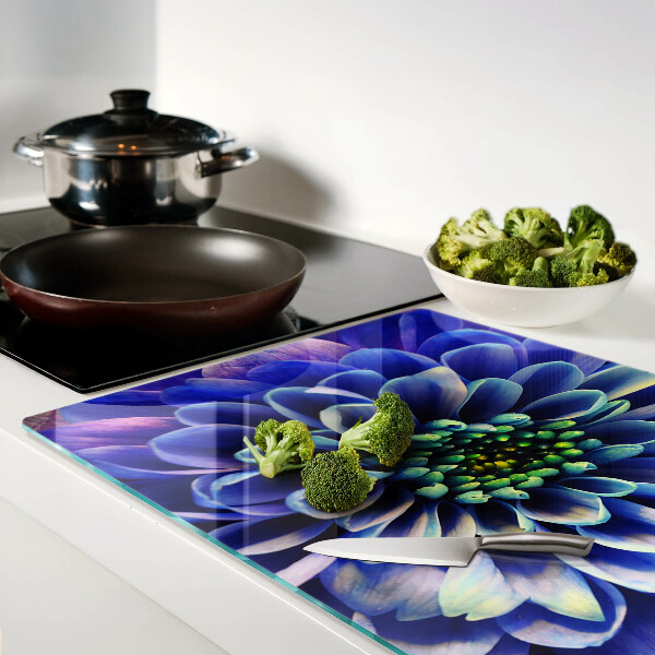 Deska kuchenna szklana z motywem niebieskiego kwiatu dalii