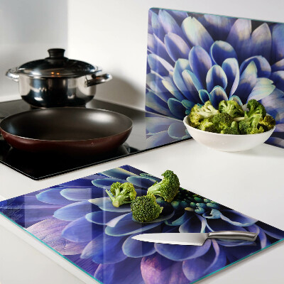 Deska kuchenna szklana z motywem niebieskiego kwiatu dalii