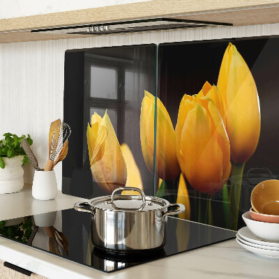 Deska kuchenna szklana z motywem żółtych tulipanów na czarnym tle