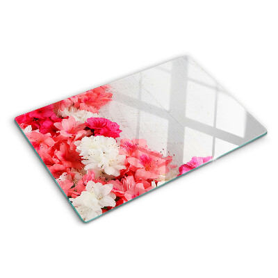 Szklana deska do krojenia z motywem kwiatów w odcieniach różu i bieli