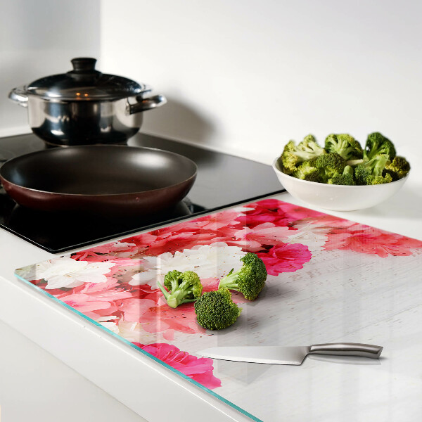 Szklana deska do krojenia z motywem kwiatów w odcieniach różu i bieli